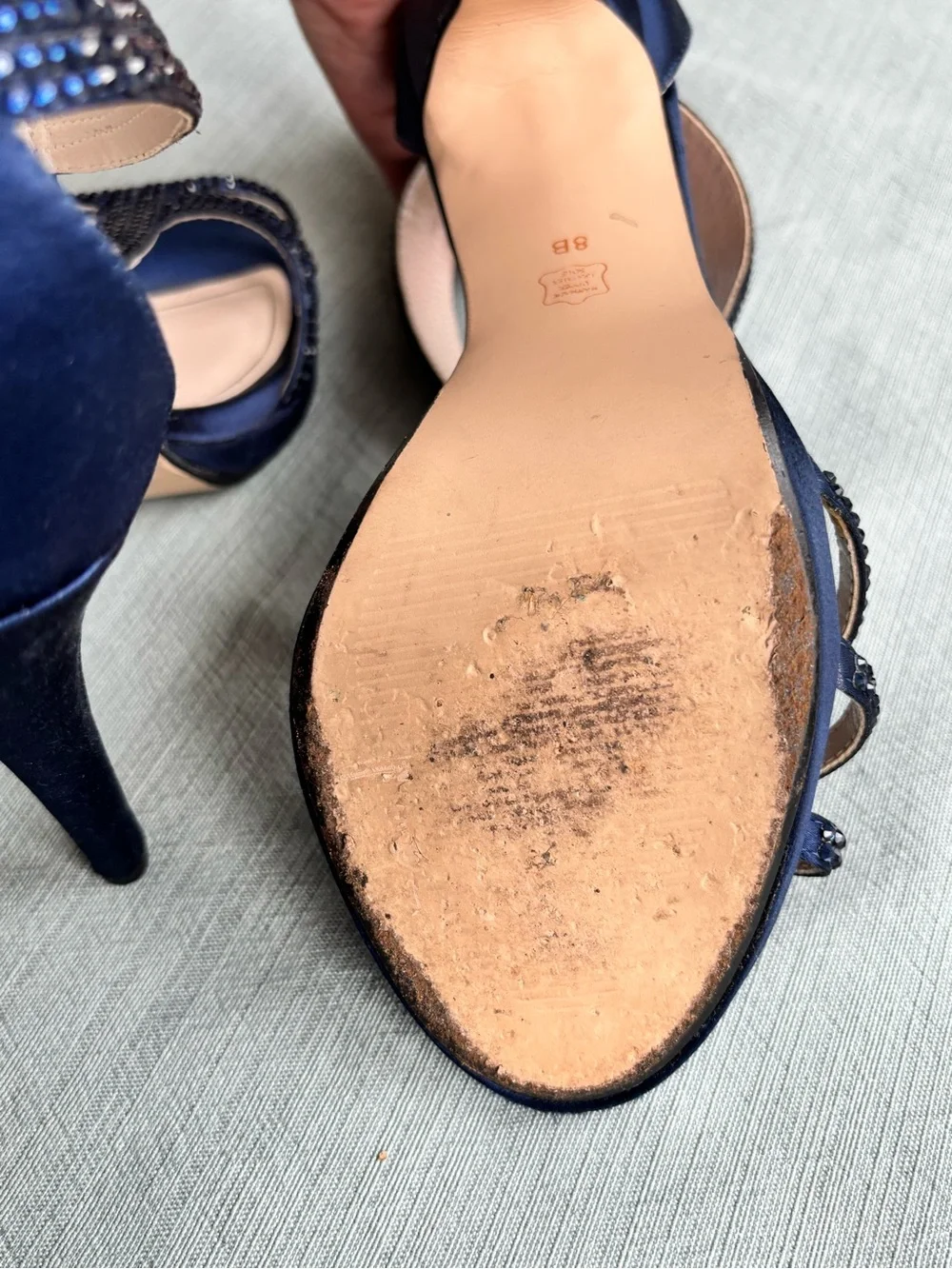 Caparros Navy Crystal T-Strap Evening Heels 8 Prom Wedding Guest